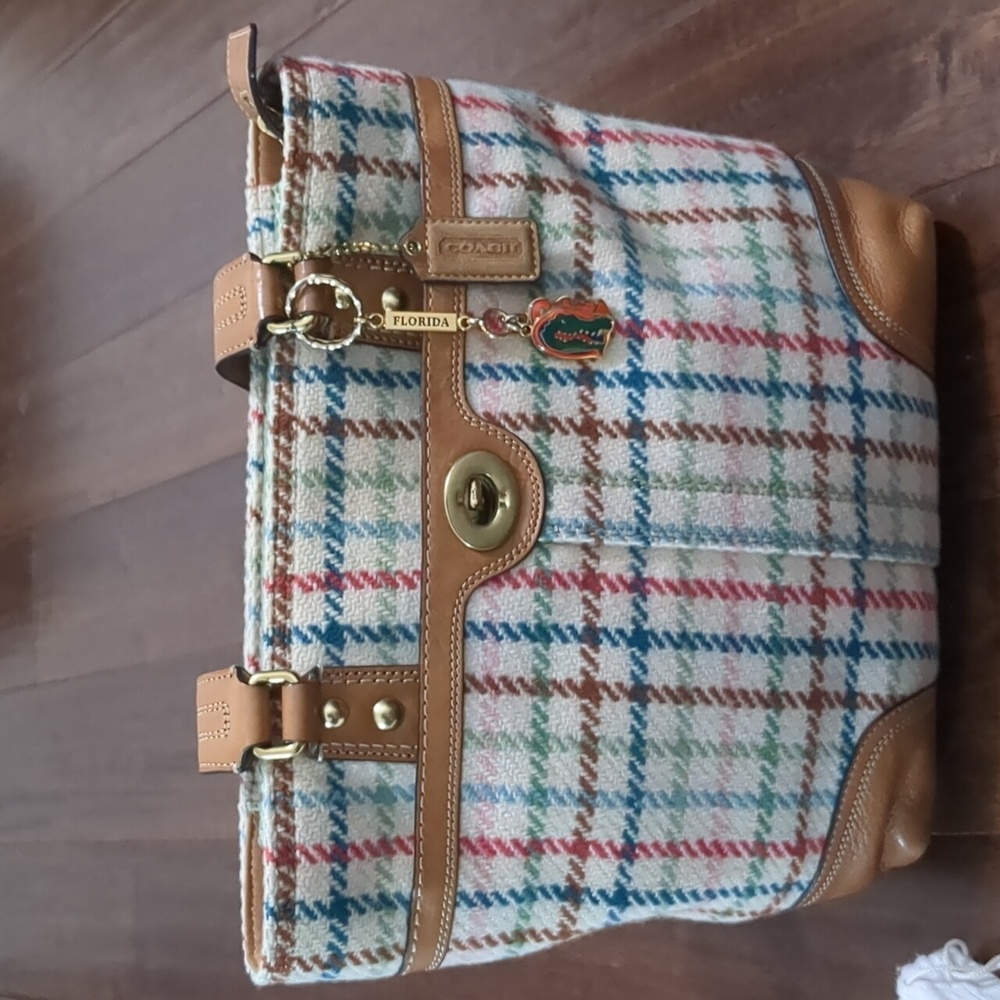 Coach Hampton Tattersall Wool Leather Tote
